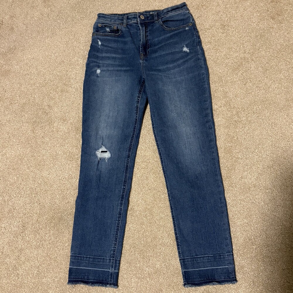 Gap Teen Girls Sky High Skinny Ankle Jeans Sz 16 Distressed Raw Hem Blue Juniors